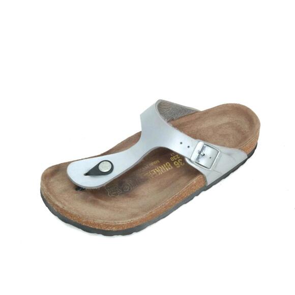 Birkenstock Gizeh Sandals Birko Flor Silver Shoes Women's 36 /5 - Picture 8 of 12